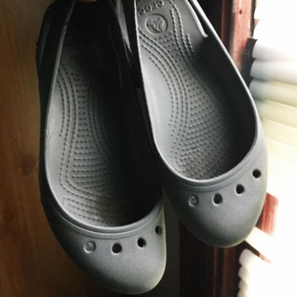 Gray slip on crocs